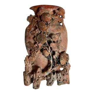 Antique Chinese Hand Carved Soapstone Vase For Sale