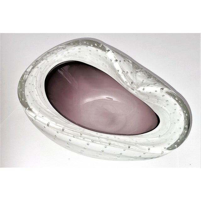 Mid-Century Modern Murano Bowl Lavender Eggplant 1950s Signed For Sale - Image 3 of 11