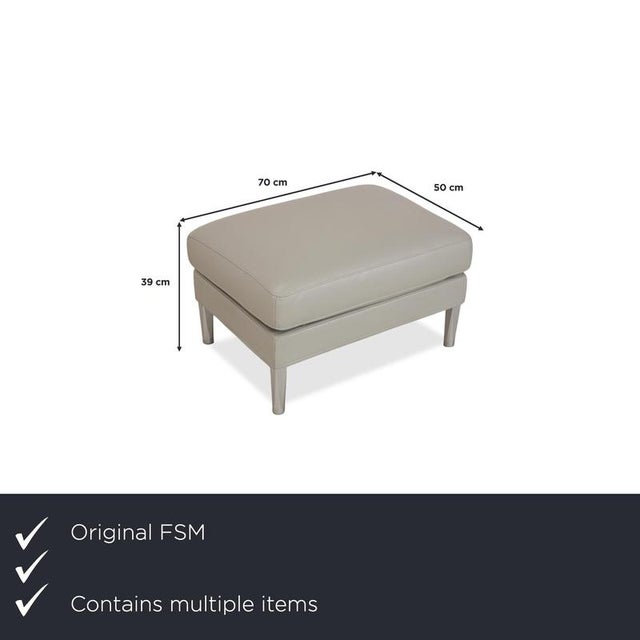 Modern Clarus Sofa and Ottoman in Grey Leather from FSM, Set of 2 For Sale - Image 3 of 18
