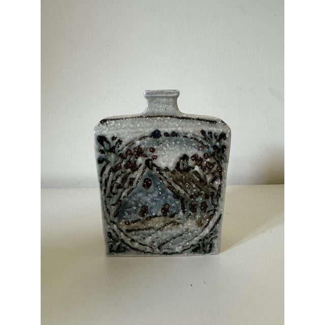 Vintage midcentury stoneware studio pottery vase. Artist is unknown. Excellent condition. 6.75 inch tall 5.25 inch wide...
