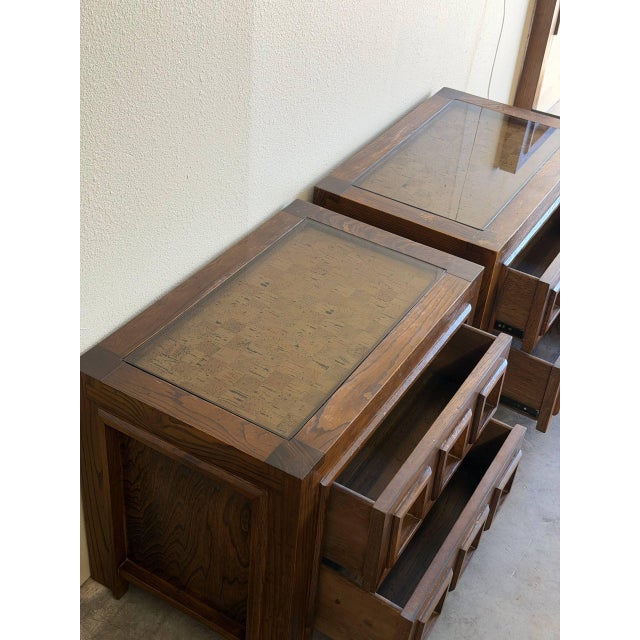 Brutalist Nightstands 1970s – Vintage Mid Century Modern Textured Oak Bedside Tables, A Pair For Sale - Image 4 of 9