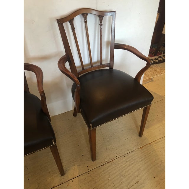 Wood Regency Style Mahogany & Chocolately Leather Armchairs -A Pair For Sale - Image 7 of 10