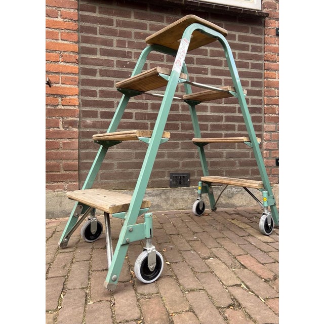 Mid-Century Modern Industrial Rolling Step Ladder Stool, 1970s For Sale - Image 3 of 17