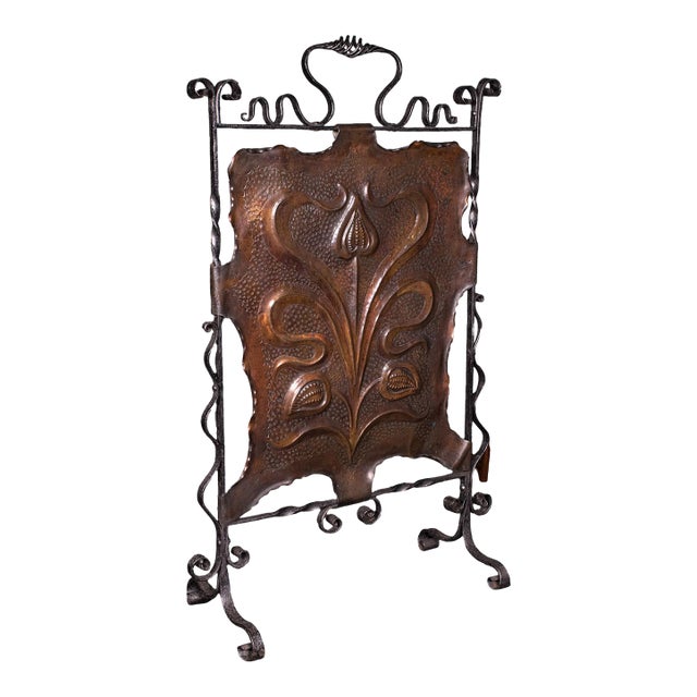 Antique Fire Screen, Art Nouveau, French, Fireplace Reflector, Copper, Victorian For Sale