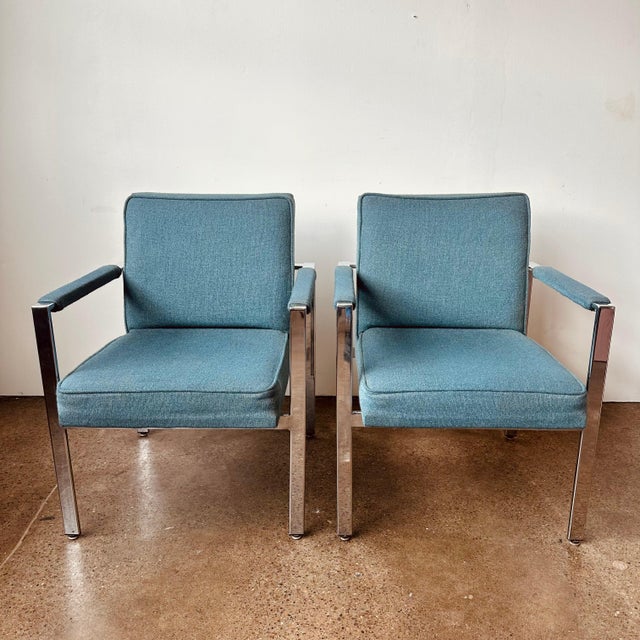 Mid-Century Modern Harvey Probber Style Chrome Arm Chairs - A Pair For Sale - Image 3 of 12