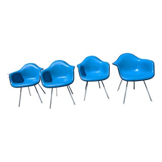1970s Set of 4 Blue Eames Herman Miller Padded Shell Chairs For Sale