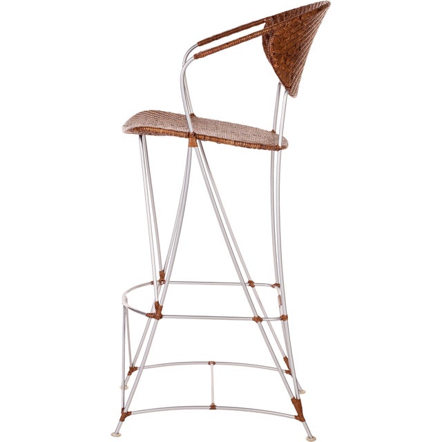 Contemporary David Francis Cane and Steel Barstools - Set of 3 For Sale - Image 3 of 7