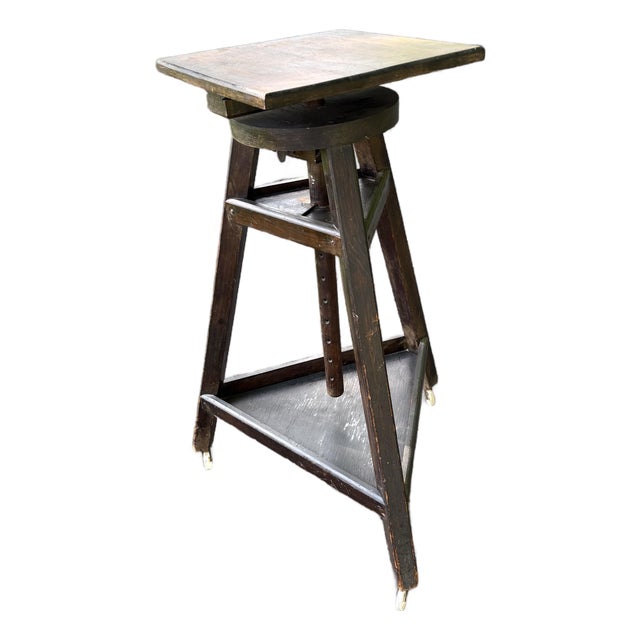 Antique Adjustable-Height Revolving Wood Sculptor’s Stand For Sale
