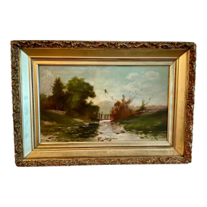 Large Antique 19th Century Oil, Painting Landscape