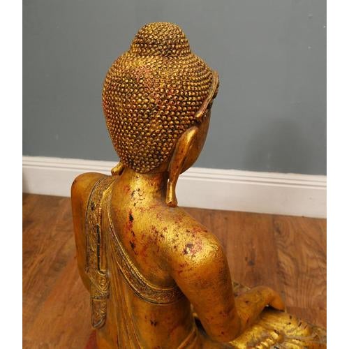 Glass Thai Carved Gilt Wood Buddha Figure with Lotus Pose For Sale - Image 7 of 13