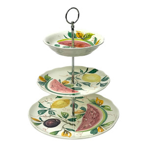 Whimsical Hand-Painted 3-Tier Ceramic Cake Stand