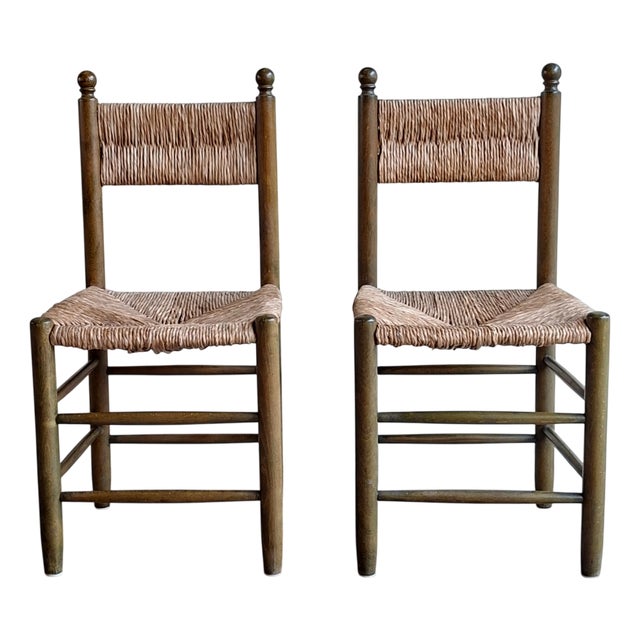 Wooden Chairs with Rush Seats and Backrests, 1960s, Set of 2 For Sale