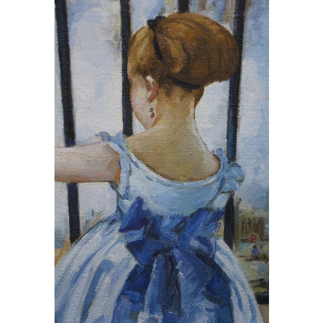 Blue 20th C Impressionist Style Oil Painting "The Railway" After Edouard Manet Framed For Sale - Image 8 of 13