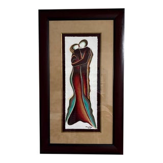 Aaron Reed Signed 2014 Figurative Artwork of Embracing Couple, Framed 36" X 21" For Sale