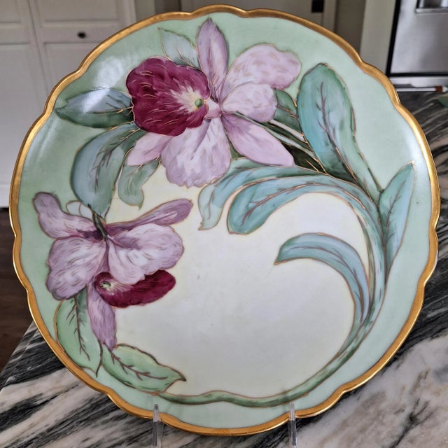 Antique Art Nouveau Hand Painted Gold Gilt Platter For Sale - Image 9 of 12