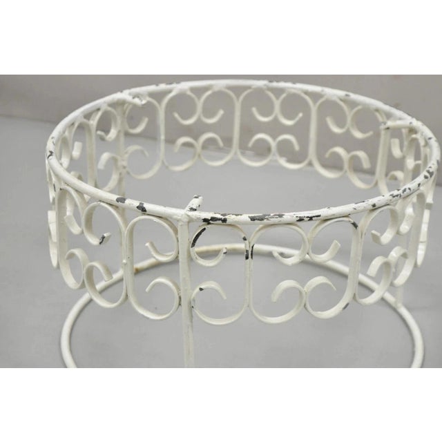 Metal Vintage Arthur Umanoff Wrought Iron Scroll Low Round Glass Top Side Table - Pair For Sale - Image 7 of 12