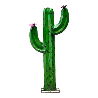 Vintage Torched Metal Standing Cactus For Sale