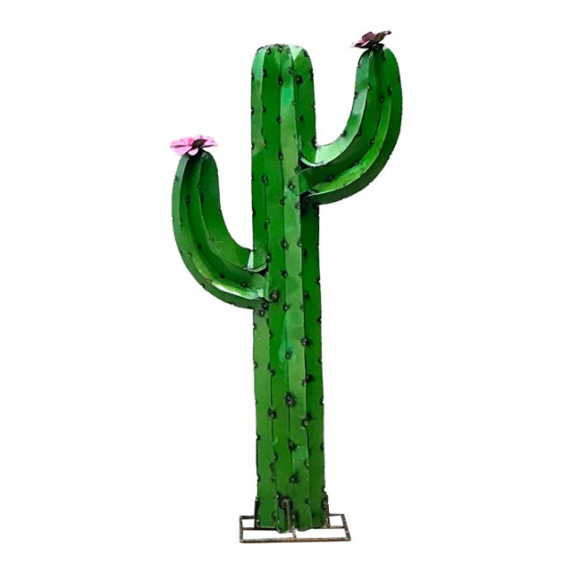 Vintage Torched Metal Standing Cactus For Sale