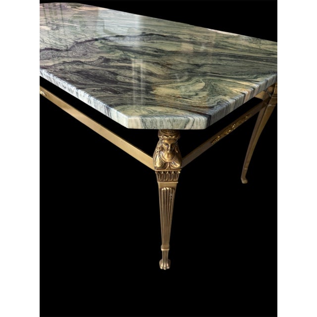 Maison Baguès Vintage Brass Stone Top Coffee Table Regency Figural Bagues Attb For Sale - Image 4 of 12