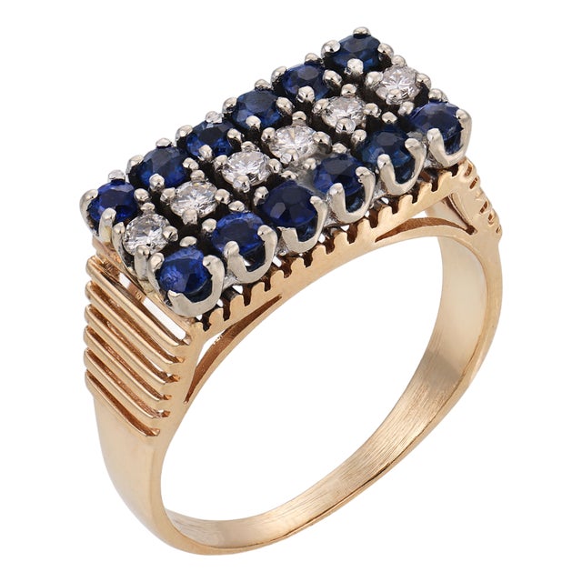 Vintage Diamond Sapphire 14k Yellow and White Gold Ring, Size 6.25 For Sale