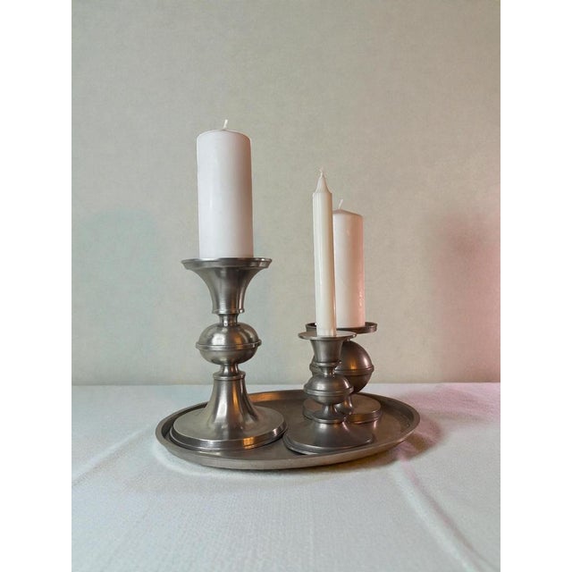 Swedish Pewter Candlesticks by Edvin Ollers for Schreuder & Olsson, 1938, Set of 4 For Sale - Image 3 of 15