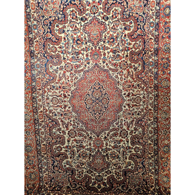 Vintage Persian Isfahan Rug, Hand-Knotted Wool, Floral Pattern, Ivory & Red, 8x12 For Sale - Image 17 of 18