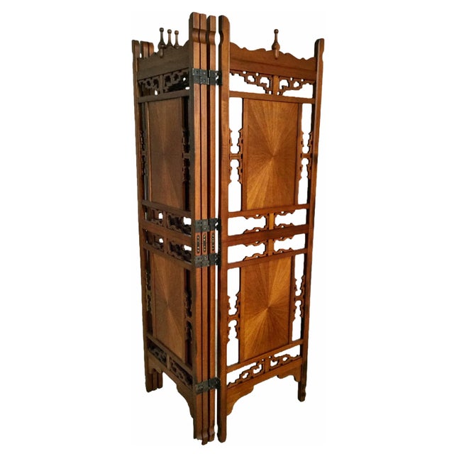 1970s Vintage Hand Carved Rosewood Shoji Screen Room Divider For Sale - Image 4 of 11