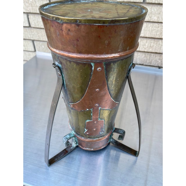 Workaday Handmade Imperial Russian Arts & Crafts Copper and Brass Vase For Sale - Image 4 of 5