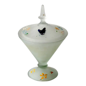 Vintage Hand-Painted Satin Glass Covered Candy Dish