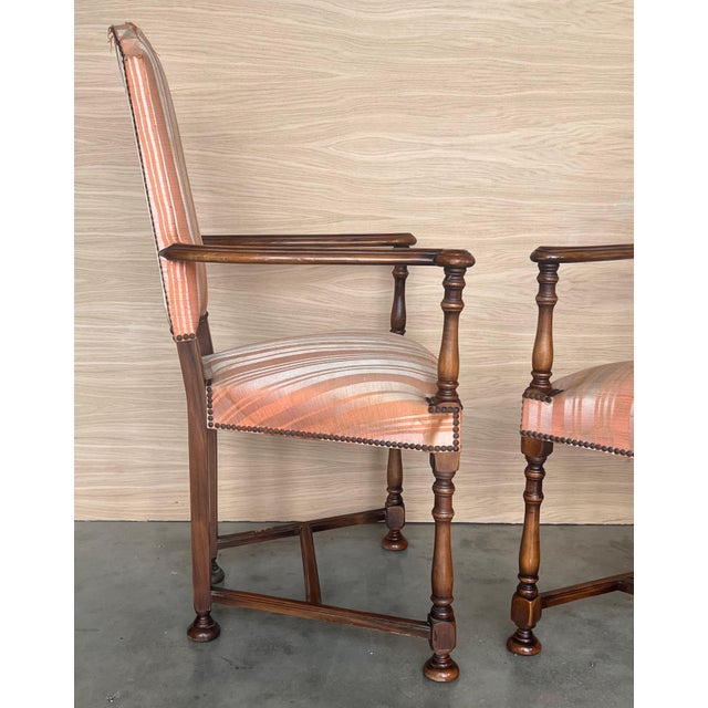Wood Mid 20th Century Pair of Spanish Armchairs with High Back signed by Valenti For Sale - Image 7 of 18