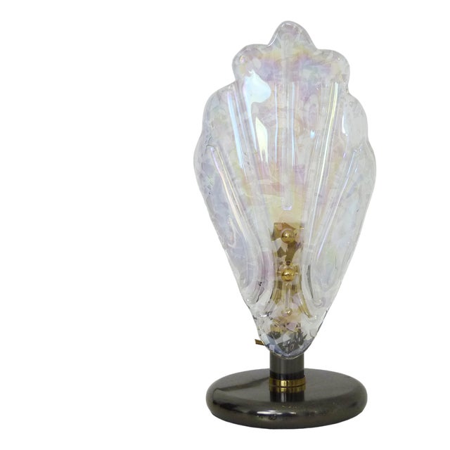 Foliage Table Lamp in Glass and Anthracite Gray Metal, 1980s For Sale