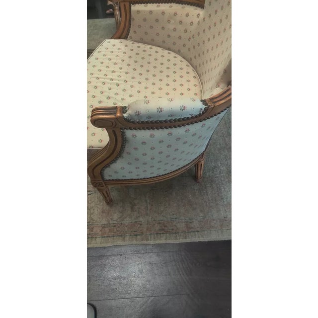 Antique Carved Walnut French Style, Bergere Chair For Sale - Image 9 of 12