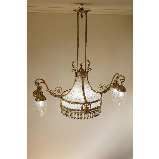 Art Nouveau Chandelier in 5-Light Golden Brass, 1890s For Sale - Image 4 of 12