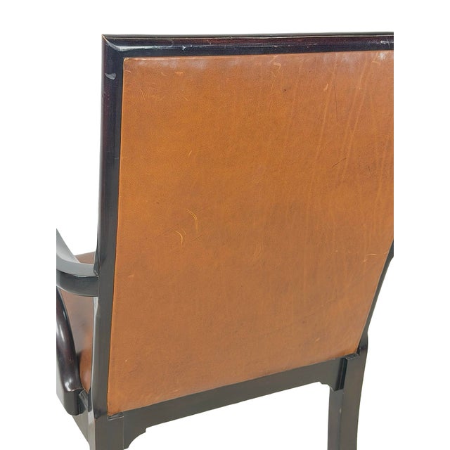 Vintage Baker Furniture Brown Leather & Ebonized Wood Armchair For Sale - Image 16 of 17