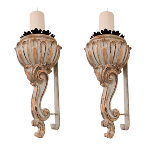 1950s Neoclassical Wooden Candle Holders - a Pair