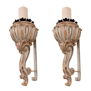 1950s Pair of Neoclassical Wooden Candle Holders - Sconces For Sale