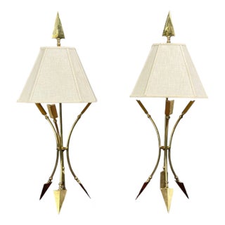 Maison Jansen Style, Arrow Motif Table Lamps, Bronze, France, 1970s For Sale