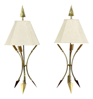 Maison Jansen Style, Arrow Motif Table Lamps, Bronze, France, 1970s