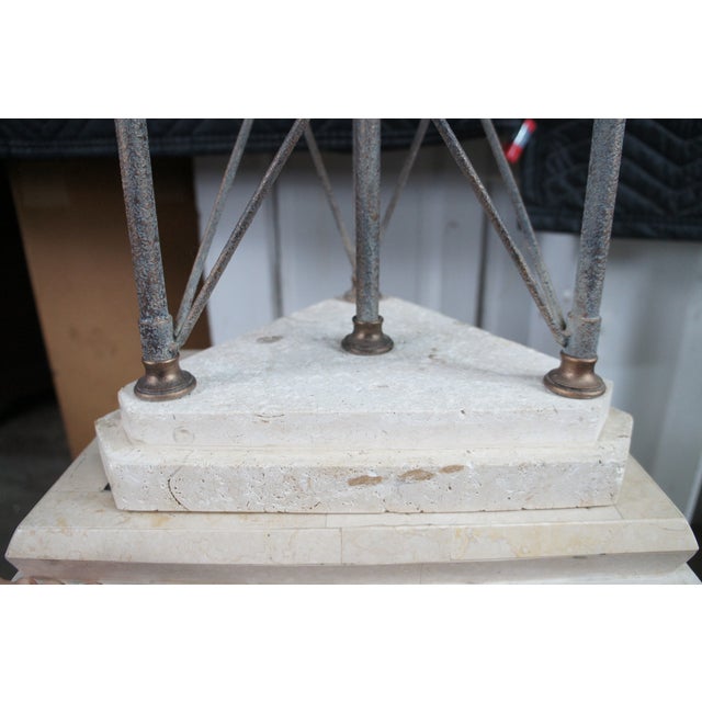 Vintage Neoclassical Directoire Style Travertine Stone & Iron Buffet Table Lamp For Sale - Image 10 of 11