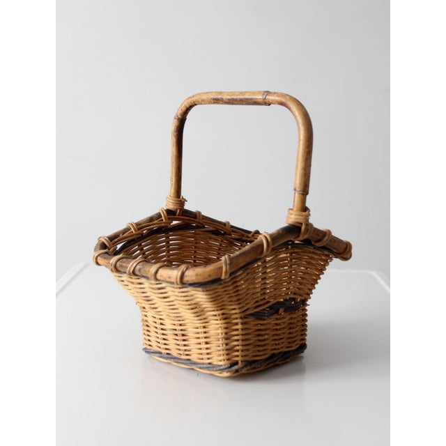 Wood Vintage Gathering Basket With Handle For Sale - Image 7 of 10