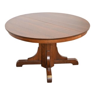 Gustav Stickley Antique Mission Oak Arts & Crafts Pedestal Extension Dining Table, Newly Restored For Sale