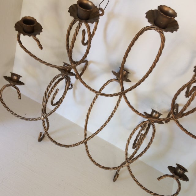 Italian Gold Gilt Twisting Wire 5 Candle Wall Sconces - a Pair For Sale - Image 12 of 13