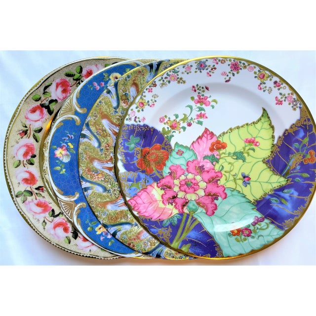 Shabby Chic Mismatched Enameled Tin English Plates- Set of 4 For Sale - Image 3 of 9