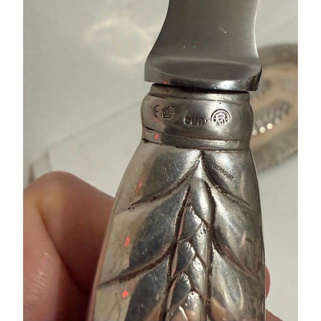 Folk Art Unknown, Antique Silver German Judaica Shabbat Challah Knife Hebrew Blessing Inscription For Sale - Image 3 of 11