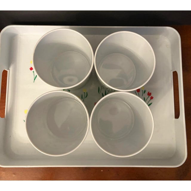 Late 20th Century Vintage Phoenix Thermal Serving Set With Tray & 4 Cups, Floral Tulip Carafe, Retro Picnic Beverage Service, 1970s Insulated Coffee Tea Set For Sale - Image 5 of 12