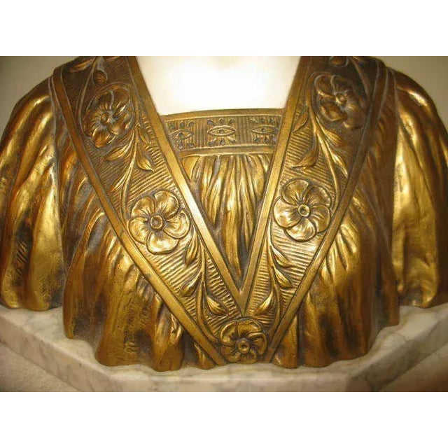 Alabaster Circa 1890 Royal Portrait Marble Gilt Bronze Bust of Dutch Queen Wilhelmina of the Netherlands - Sig For Sale - Image 8 of 9