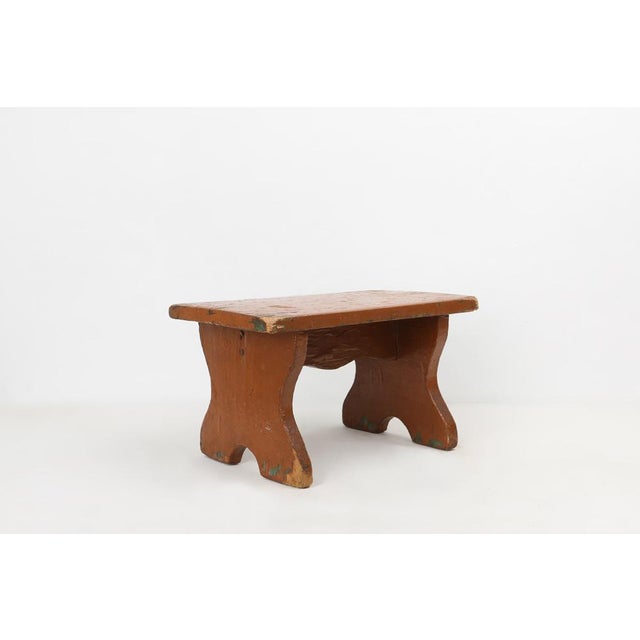 Low French Rustic Church Stool in Terracotta Painted Wood, 1890s For Sale - Image 11 of 11