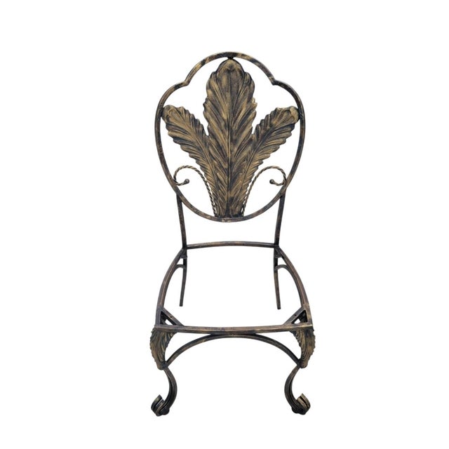1990s Hollywood Regency Gold Gilt Metal Leaf Back Dining Chairs With Black & Cream Striped Upholstery - Set of 6 For Sale - Image 14 of 15