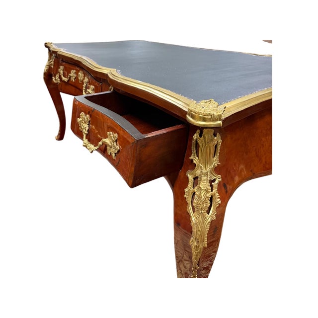 Louis XV Style Writing Desk in Burl Wood and Gilded Bronzes For Sale - Image 4 of 6