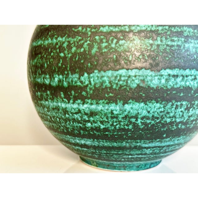 Mid-Century Green Ceramic Model Java Vase with Striped Decoration by Wächtersbach, Germany, 1960s For Sale - Image 6 of 11